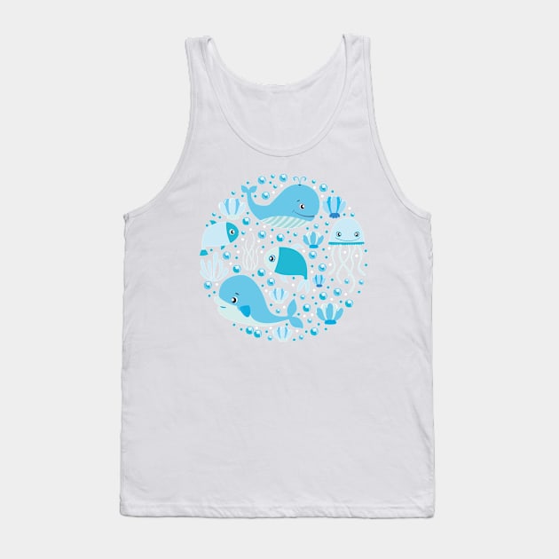 Blue Cartoon Whale Art Print Tank Top by MariaStore